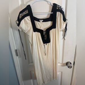 Foley vintage Cream and Black lace up mini Dress size m EUC